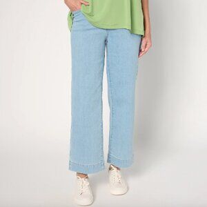 Susan Graver Petite Wide Leg Pull On Ankle Jean , Lt Wash Sz 20WP a674674